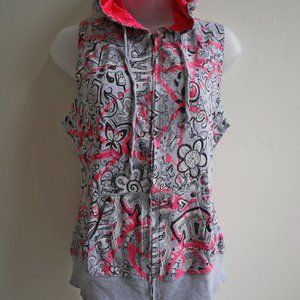 Wet Seal Pink Gray Pop Art Hoodie Vest Zipper Sleeveless Jacket